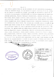 Ata nº 1 da Associação de Preservação da Cultura Cigana. 28 de outubro 1998, em Curitiba.