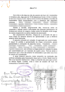 Ata nº 4 da Associação de Preservação da Cultura Cigana. 28 de outubro 1998, em Curitiba.